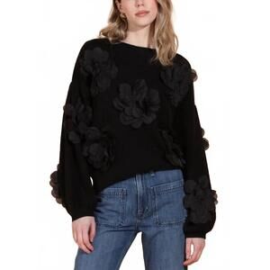 NEW JESSIE LIU round neck 3d applique sweater in black